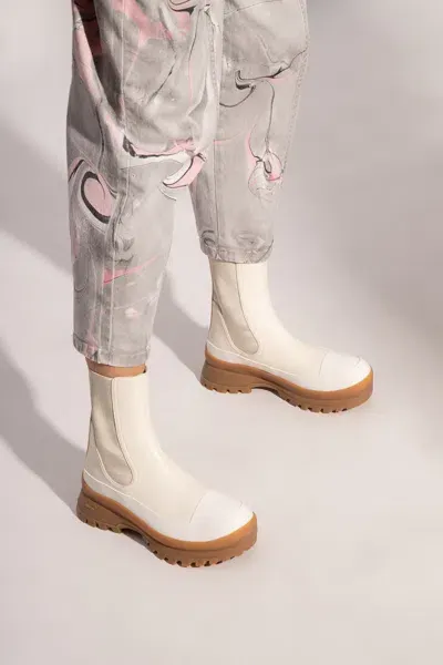 Stella Mccartney ‘trace' Ankle Boots With Logo In Cream