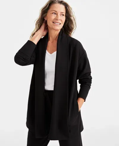 Style & Co Petite Solid Yummy Fleece Cardigan, Created For Macy's In Deep Black