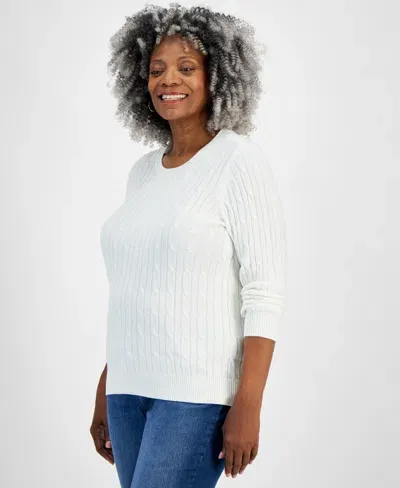 Style & Co Plus Size Cotton Cable-knit Crewneck Sweater, Created For  In Neo Natural