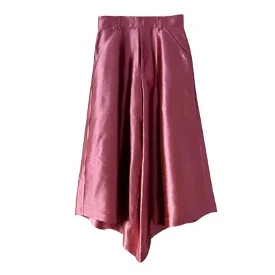 Subin Hahn Women's Pink / Purple Satin Wide Flare Trousers In Metallic Pink In Red