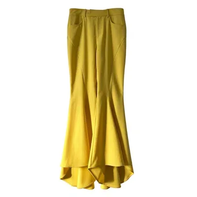 Subin Hahn Women's Yellow / Orange Belle Flared Evening Trousers In Yellow Wool Twill In Yellow/orange