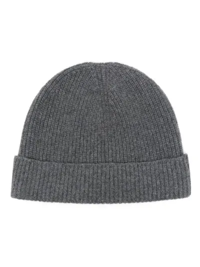 Sunspel Cashmere Ribbed Beanie Hat In Grey