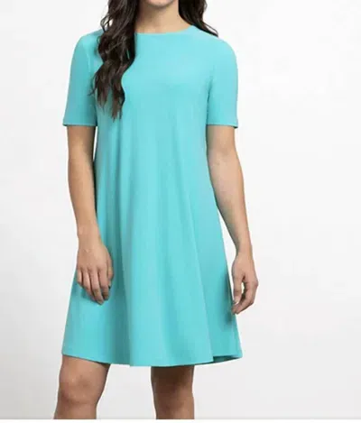 Sympli Trapeze Short Sleeve Dress In Aqua In Blue