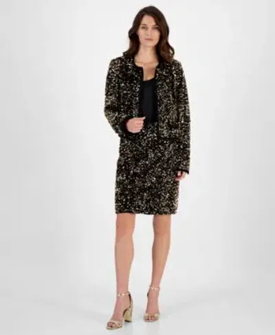 Tahari Asl Womens Sequin Hook And Eye Blazer Sequin Pencil Skirt In Gold,black