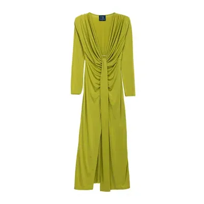 Tantra Spain Sl Women's Solid Draped Maxi Dress With V Neck And Long Sleeves Green