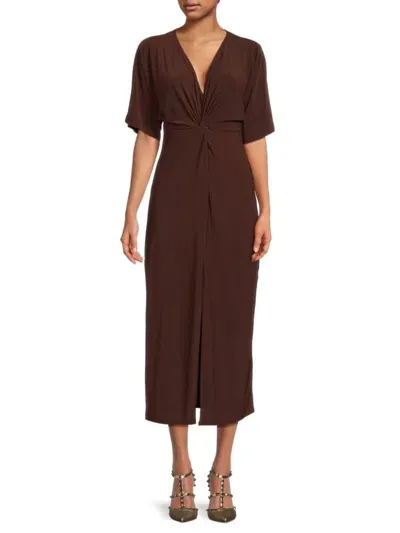 Tash + Sophie Women's Twist Front Slit Midi Dress In Chocolate