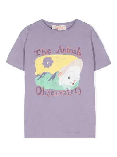 The Animals Observatory Kids' Sheep Rooster Cotton T-shirt In Purple