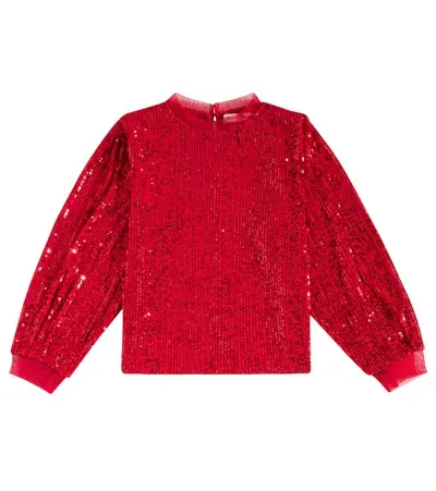 The New Society Kids' Galaxy Sequined Blouse In Red