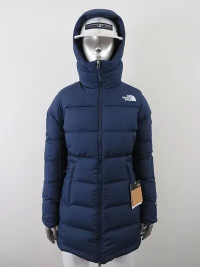 Pre-owned The North Face Womens  Gotham Mid Parka 550-down Winter Jacket Hooded - Navy Blue In Summit Navy Blue / Tnf White Logo