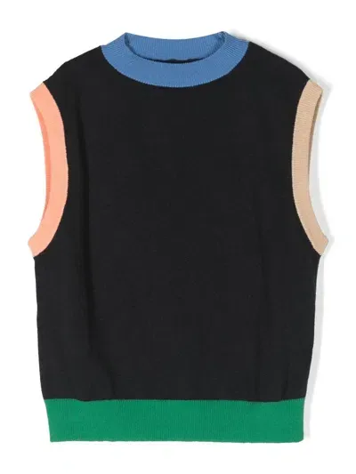 There Was One Kids' Colour-block Knitted Vest In Blue