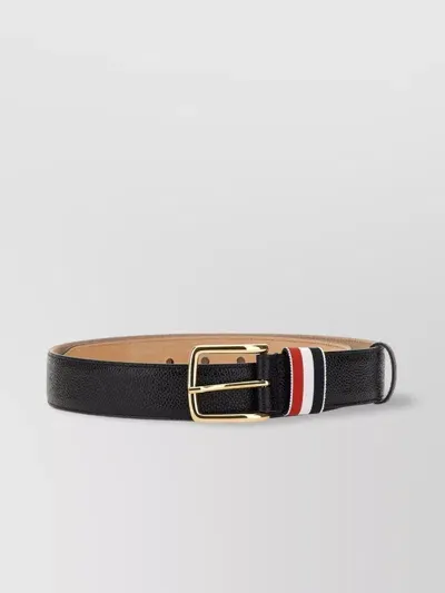 Thom Browne Striped Loop Pebbled Belt In Negro