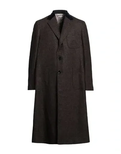 Thom Browne Man Coat Dark Brown Size 5 Wool, Cotton