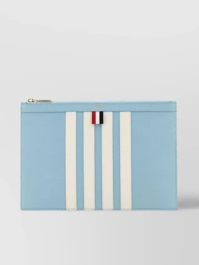 Thom Browne Rectangular Leather Clutch With Contrasting Bands And Striped Detail In Blue