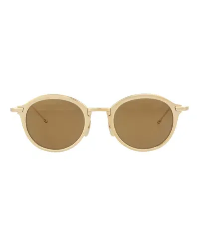 Thom Browne Round-frame Metal Sunglasses In Beige