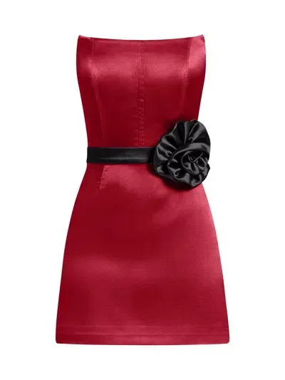 Tia Dorraine Women's Black / Red Dazzling Touch Satin Mini Dress, Red & Black In Black/red