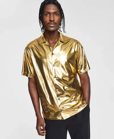 Tinsel Men's Metallic Short Sleeve Button-front Camp Shirt In Gold