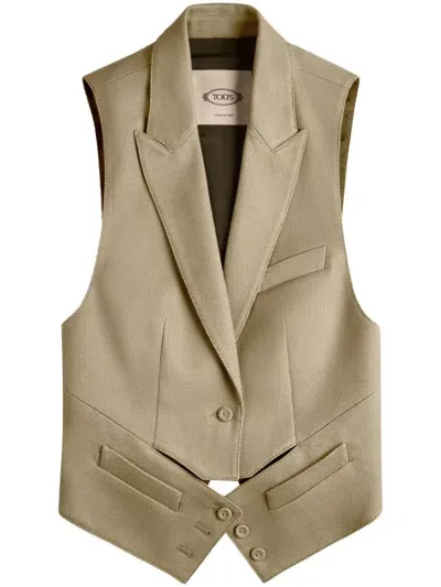 Tod's Belted Cotton Waistcoat In Beige