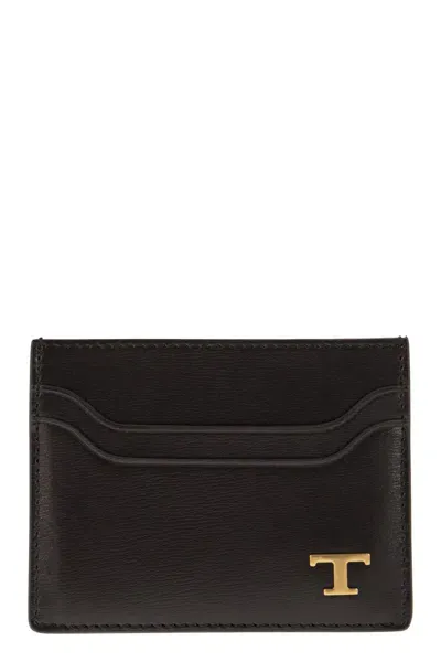 Tod's Men's Leather Card Holder With Logo In Tobacco