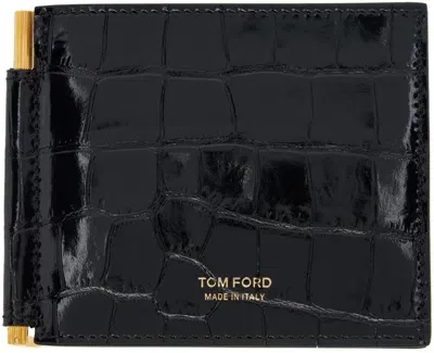 Tom Ford Black Shiny Croc T Line Money Clip Wallet