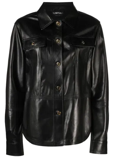 Tom Ford Calf-leather Shirt In Black