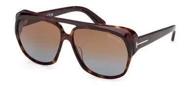 Pre-owned Tom Ford Jayden Ft 1103 Dark Havana/brown Shaded (52f) Sunglasses