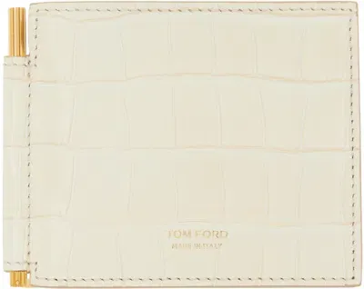 Tom Ford Off-white Shiny Croc T Line Money Clip Wallet In Ivory