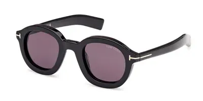 Pre-owned Tom Ford Raffa Ft 1100/s 01a Shiny Black Smoke Sunglasses 46mm In Gray