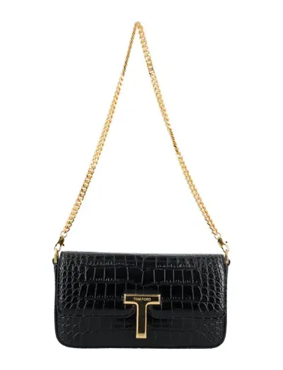 Tom Ford Shiny Stamped Embossed Wallis Mini Bag In Black