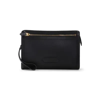 Tom Ford Sleek Calf Leather Bag With Spacious Design And Gold Hardware In Black