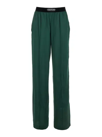 Tom Ford Stretch Silk Satin Pj Pants In Green