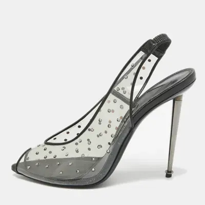 Pre-owned Tom Ford Transparent/black Pvc Polka Dot Print Slingback Pumps Size 41