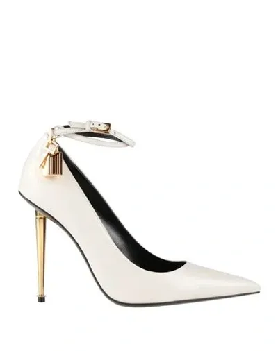 Tom Ford Woman Pumps White Size 9 Goat Skin, Steel, Zamak