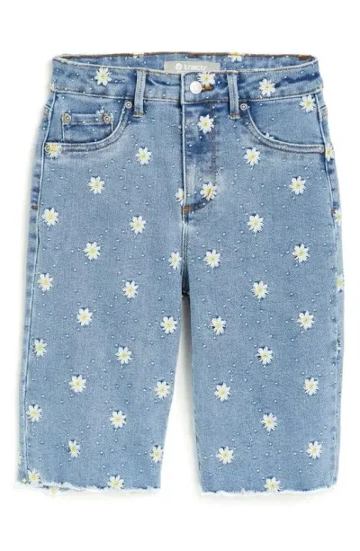 Tractr Kids' Floral Embroidery Cutoff Denim Bermuda Shorts In Indigo