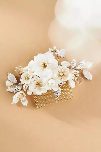 Twigs & Honey Creamy Floral Petite Garden Hair Comb In Metallic