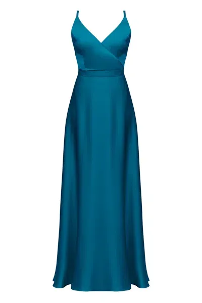 Undress Women's Freya Dark Turquoise Blue Satin Maxi Evening Dress