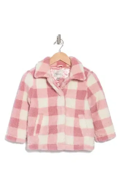 Urban Republic Kids' Plaid High Pile Fleece Jacket In Pink Plaid