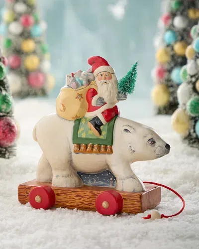 Vaillancourt Folk Art Santa On Polar Bear Christmas Pull Toy Figurine