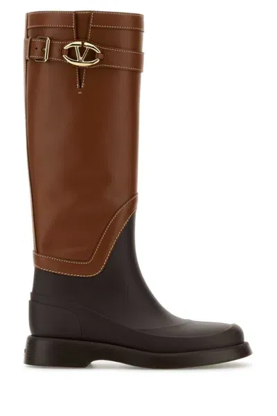 Valentino Garavani Brown Two-tone Logo Boots