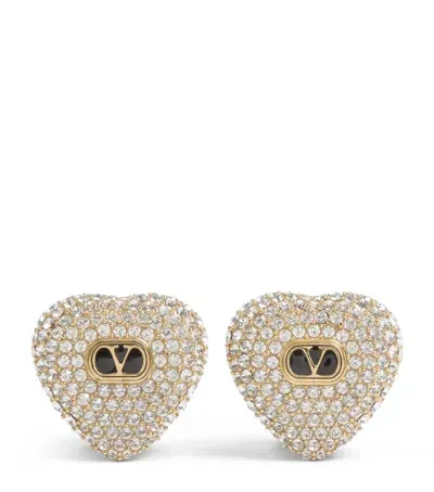 Valentino Garavani Crystal Heart Vlogo Clip-on Earrings In Gold