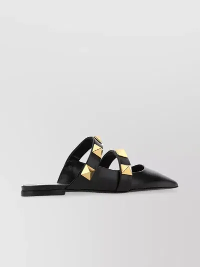 Valentino Garavani Leather Roman Stud Slippers In Black