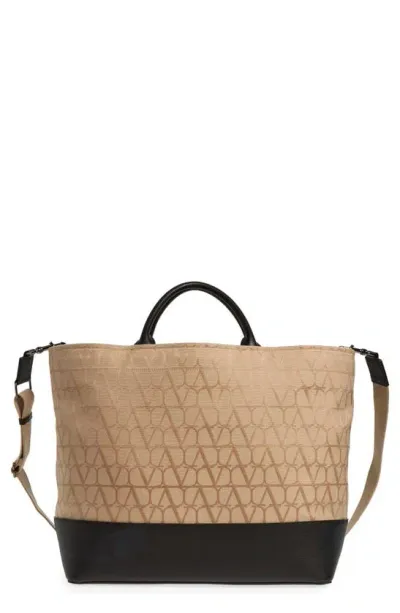 Valentino Garavani Toile Inconographe Tote In Beige/black