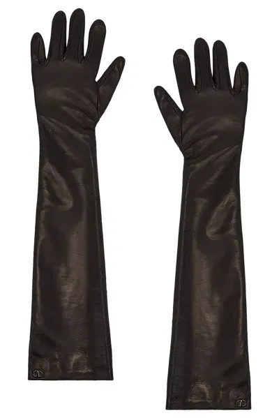 Valentino Garavani V Logo Long Sleeved Gloves In Nero