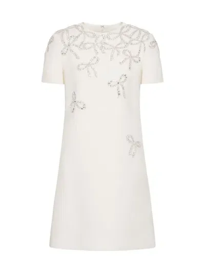 Valentino Crepe Couture Embroidered Minidress In Ivory Silver