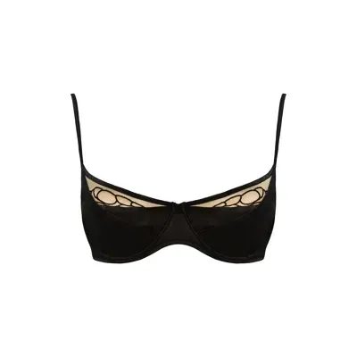 Valnue Lingerie Women's Maia Black Silk Embroidered Balconette Bra