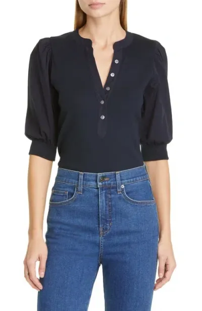 Veronica Beard Coralee Front Button Blouse In Navy