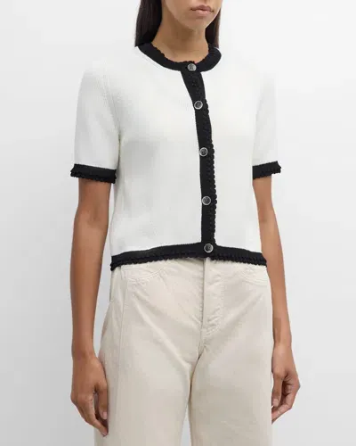 Veronica Beard Neroli Short-sleeve Cardigan In Ivory/black