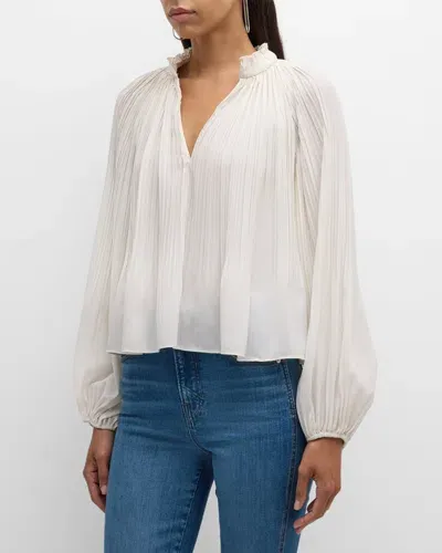 Veronica Beard Walker Pleated Long-sleeve Top In Ivory