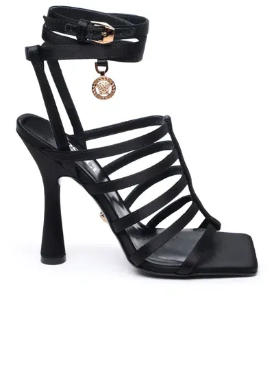 Versace Lycia Satin Cage Sandals In Black