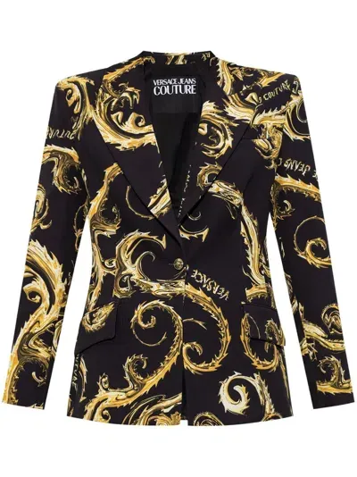 Versace Jeans Couture Barocco-print Blazer In 黑色