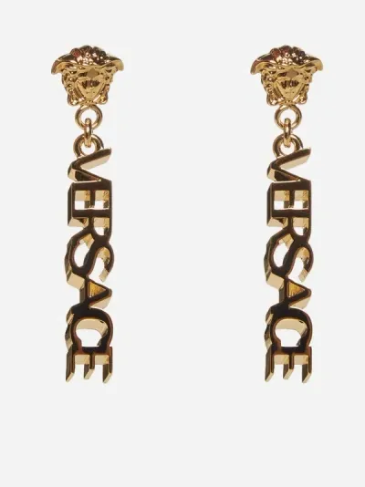 Versace Logo And Medusa Earrings In Gold